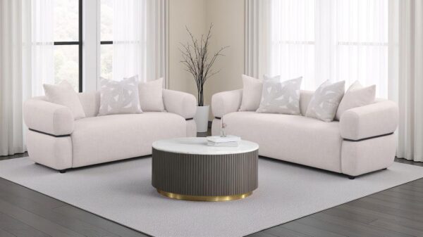 Jeanette 73-inch Fabric Upholstered Round Arm Loveseat Beige