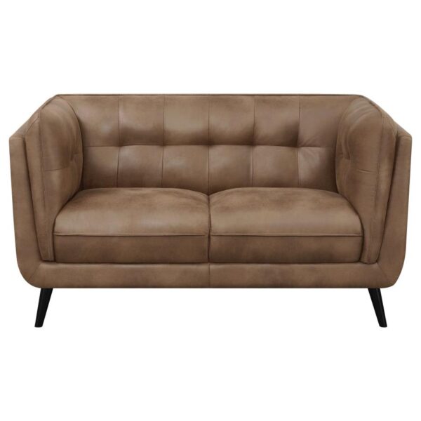 Thatcher Upholstered Tuxedo Arm Tufted Loveseat Brown
