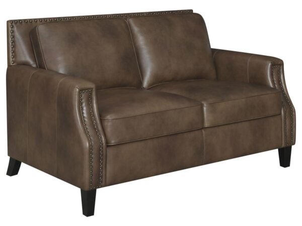 Leaton Upholstered Recessed Arm Loveseat Brown Sugar