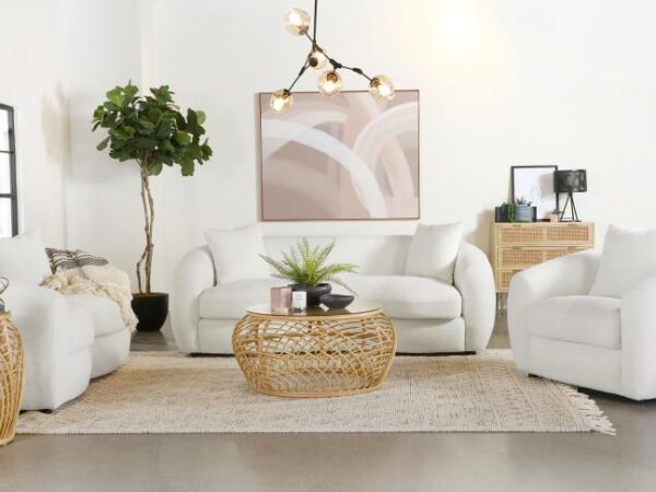 Isabella 3-piece Faux Sheepskin Upholstered Sofa Set Natural