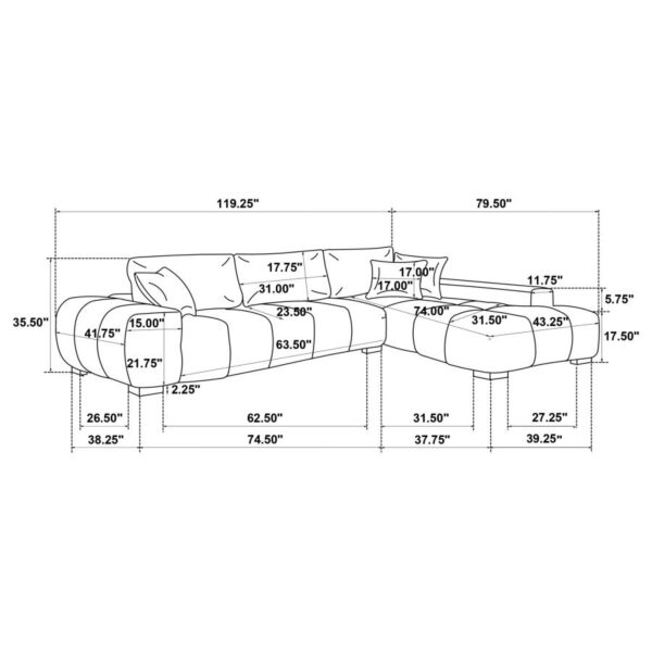 Octavia Upholstered Sectional Chaise Sofa Charcoal Grey