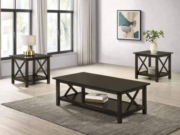 Rachelle 3-piece Rectangular Coffee Table Set Deep Merlot