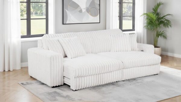 Jacana Corduroy Upholstered Dual Power Chaise Sofa Ivory