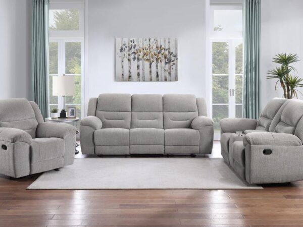 Gilson 3-piece Chenille Upholstered Reclining Sofa Set Grey