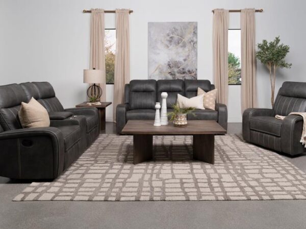Raelynn 3-piece Upholstered Reclining Sofa Set Grey