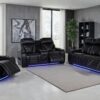 Zuma 3-piece Faux Leather Dual Power LED Sofa Set Black