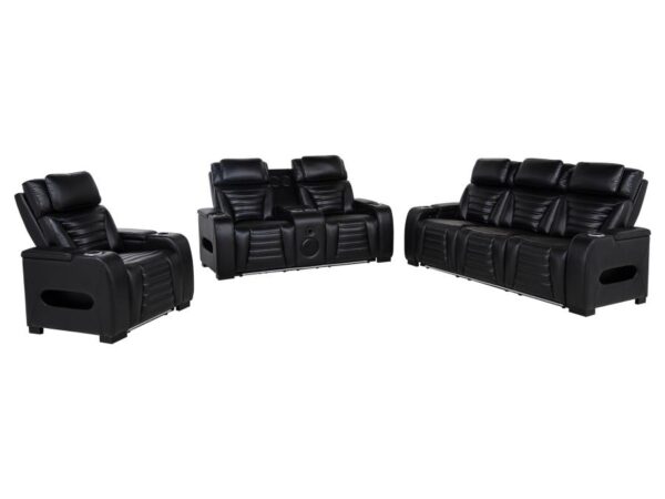 Zuma 3-piece Faux Leather Dual Power LED Sofa Set Black