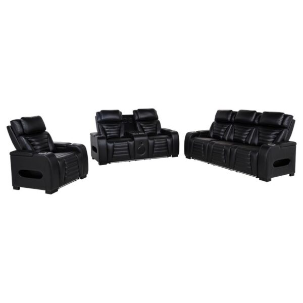 Zuma 3-piece Faux Leather Dual Power LED Sofa Set Black