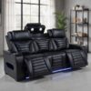Zuma Faux Leather Dual Power Reclining LED Sofa Black