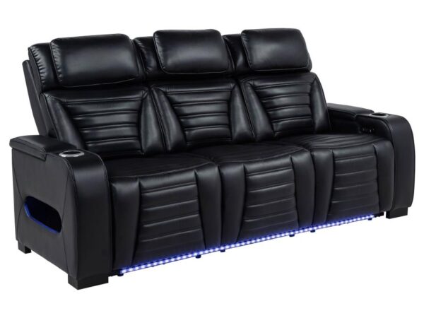 Zuma Faux Leather Dual Power Reclining LED Sofa Black