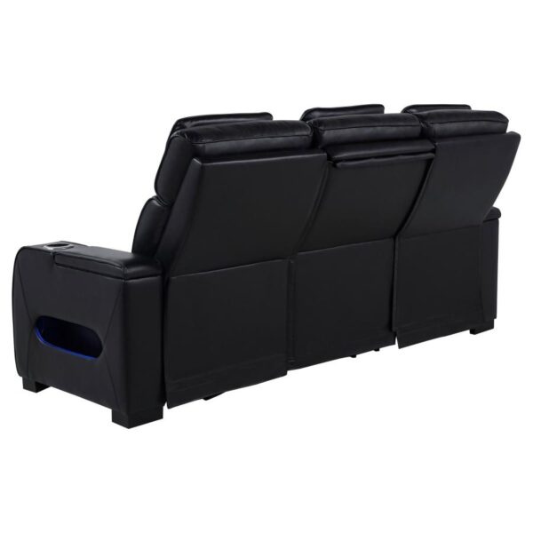 Zuma Faux Leather Dual Power Reclining LED Sofa Black