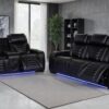 Zuma Faux Leather Dual Power Reclining LED Sofa Black