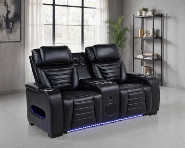 Zuma Faux Leather Dual Power Reclining LED Loveseat Black