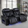 Zuma Faux Leather Dual Power Reclining LED Loveseat Black