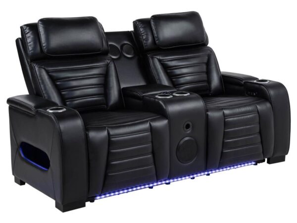 Zuma Faux Leather Dual Power Reclining LED Loveseat Black