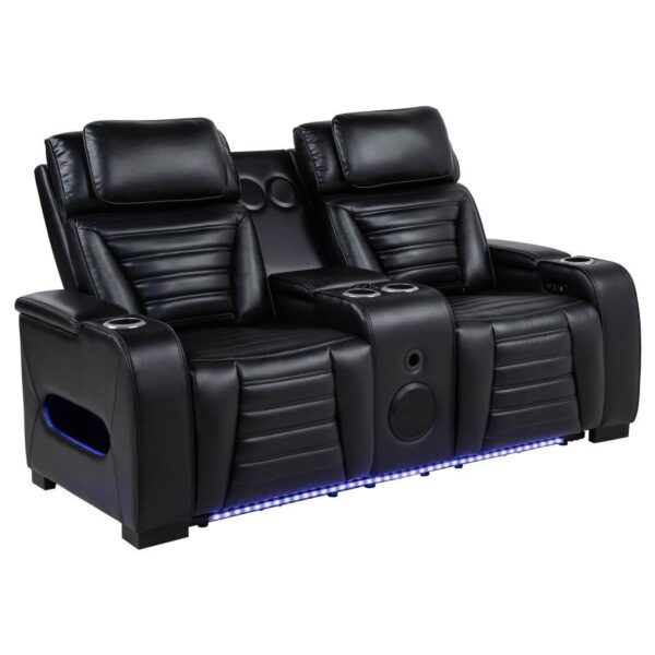 Zuma Faux Leather Dual Power Reclining LED Loveseat Black