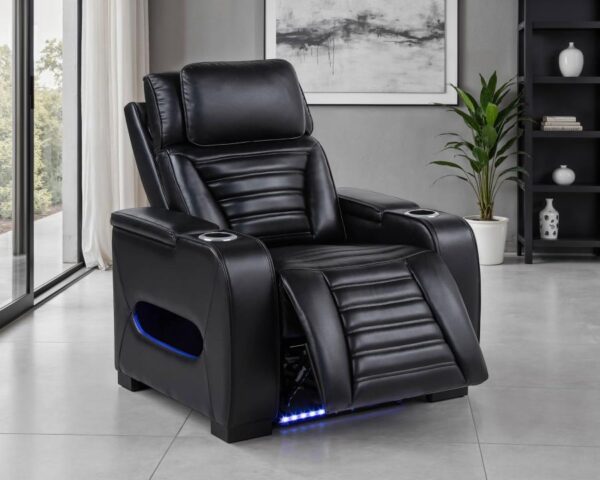Zuma Faux Leather Upholstered Dual Power LED Recliner Black