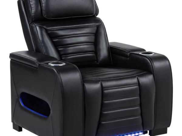 Zuma Faux Leather Upholstered Dual Power LED Recliner Black