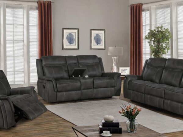 Lawrence 3-piece Upholstered Reclining Sofa Set Charcoal