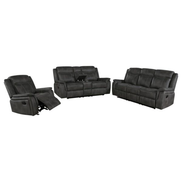 Lawrence 3-piece Upholstered Reclining Sofa Set Charcoal