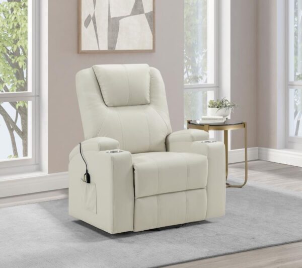 Armstrong Upholstered Power Lift Massage Recliner Ivory