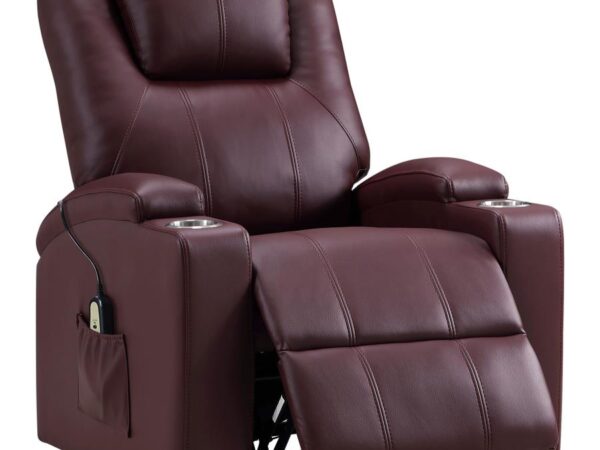 Armstrong Upholstered Power Lift Massage Recliner Wine