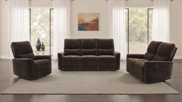 Navarro 3-piece Upholstered Reclining Sofa Set Dark Brown