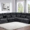 Hewitt Leather Dual Power Reclining Sectional Sofa Black