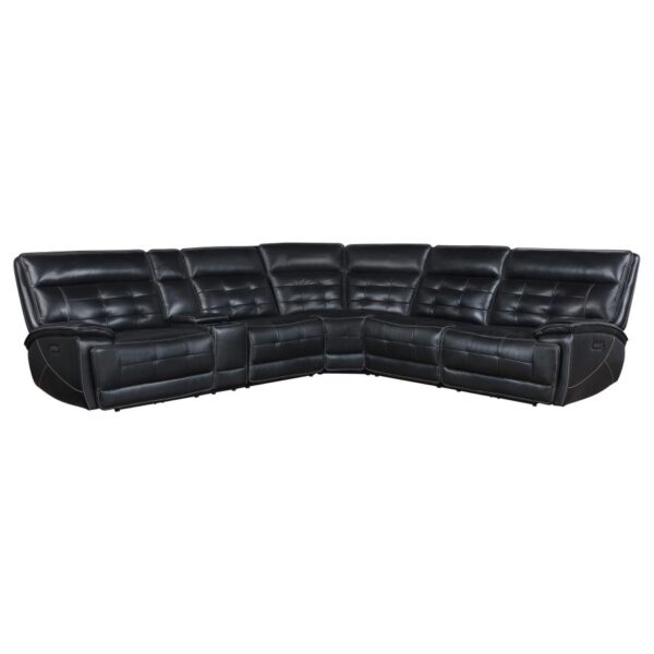 Hewitt Leather Dual Power Reclining Sectional Sofa Black