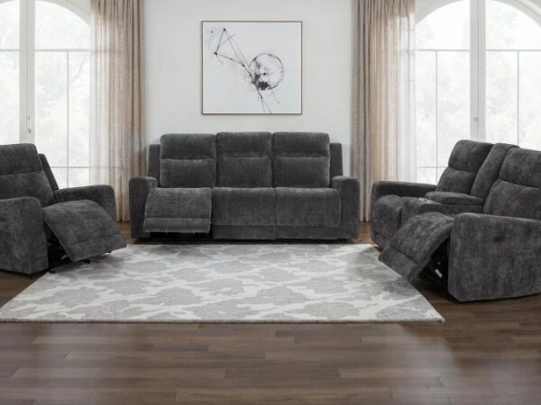 Kennett 3-piece Chenille Power Reclining Sofa Set Dark Grey