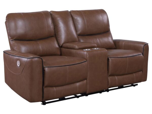 Greenfield Upholstered Power Reclining Loveseat Saddle Brown