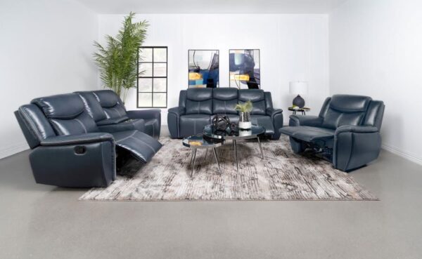 Sloane Upholstered Padded Arm Reclining Sofa Blue