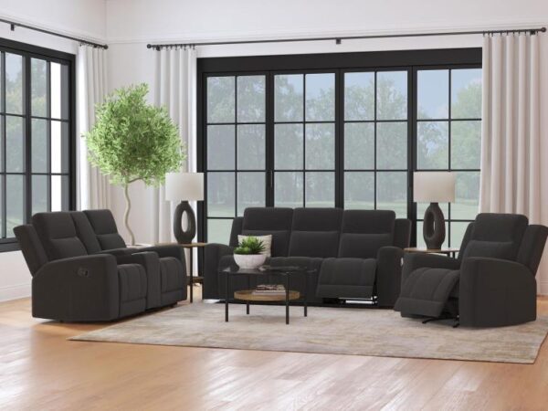 Brentwood 3-piece Upholstered Reclining Sofa Set Charcoal