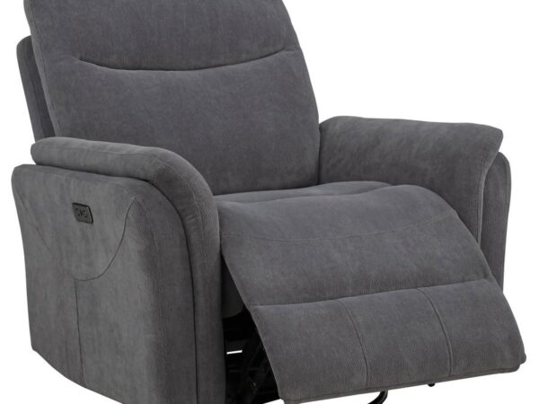 Adler Upholstered Power Swivel Glider Recliner Charcoal Grey