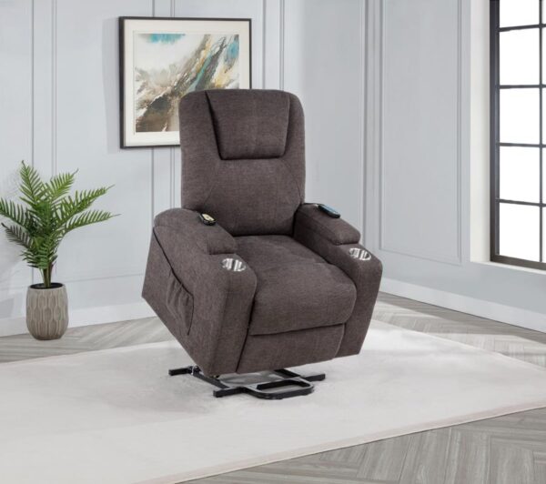 Louie Chenille Upholstered Power Lift Massage Chair Brown
