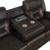 Greer Upholstered Motion Reclining Sofa Brown