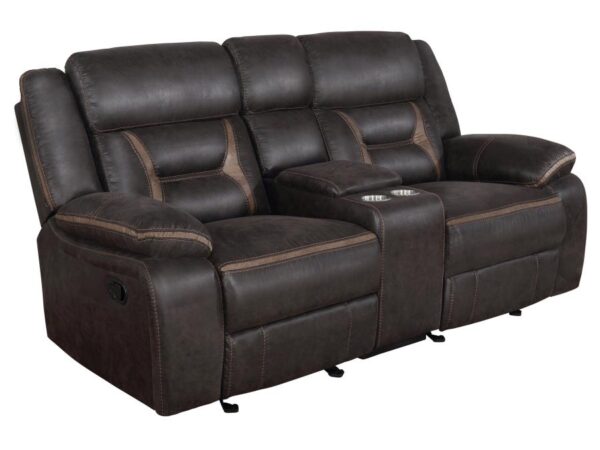 Greer Upholstered Motion Reclining Loveseat Brown