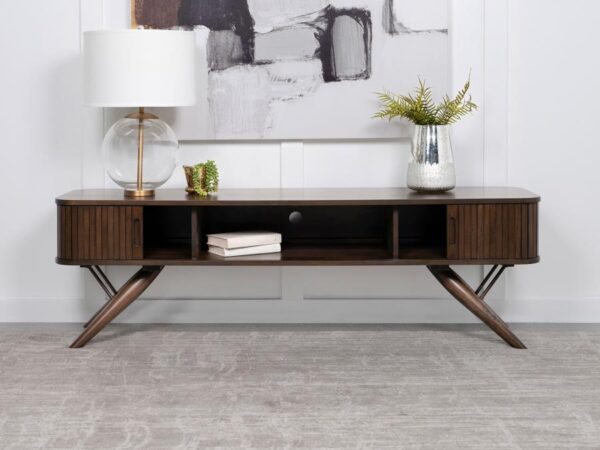 Valna Wood 71-inch TV Stand with Sliding Doors Walnut