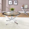 Brooke Round Glass Top Side End Table Metal Base Chrome