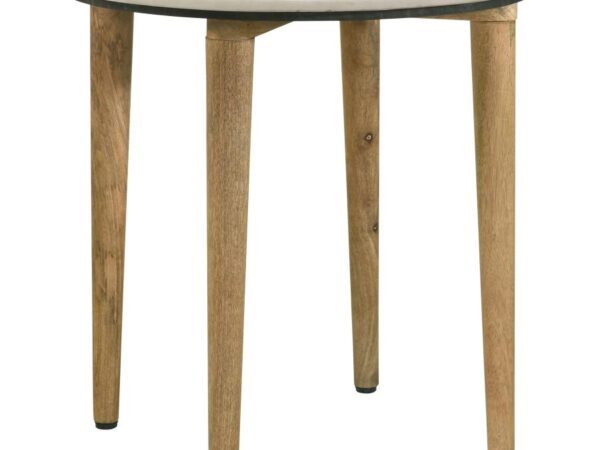 Aldis Round Marble Top Side End Table White and Natural