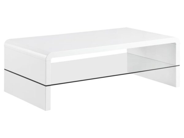 Airell Rectangular Coffee Table with Shelf White High Gloss