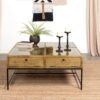 Stephie 4-drawer Square Glass Top Coffee Table Honey Brown
