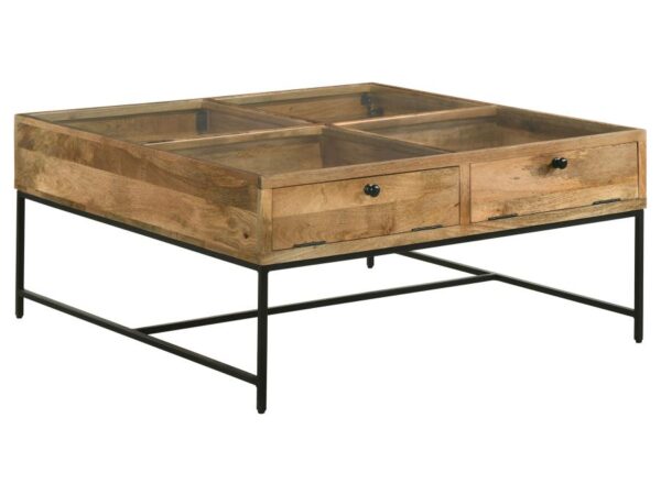 Stephie 4-drawer Square Glass Top Coffee Table Honey Brown