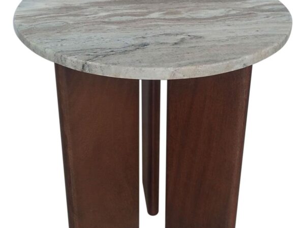 Jenna Round Marble Top Mango Wood Side End Table Brown