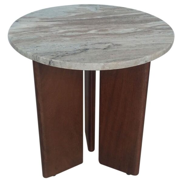 Jenna Round Marble Top Mango Wood Side End Table Brown