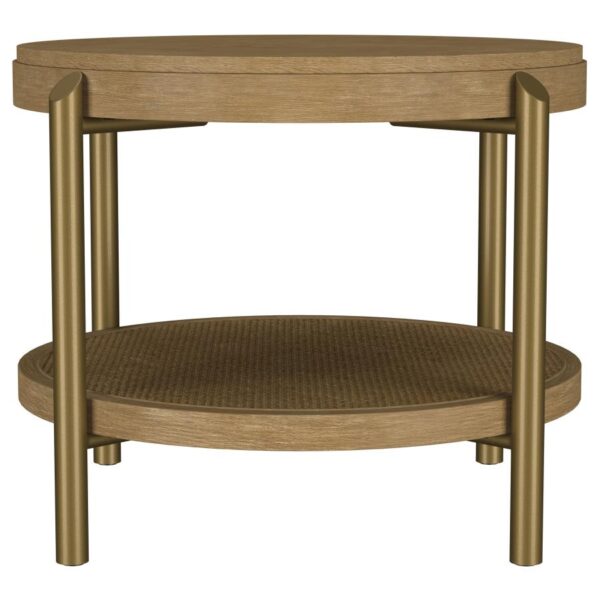 Arini Round End Side Table With Storage Shelf Sand Wash