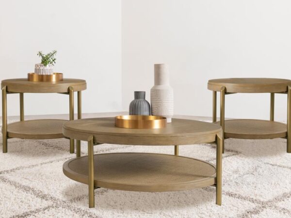 Arini 3-piece Round Coffee and End Table Set Sand Wash