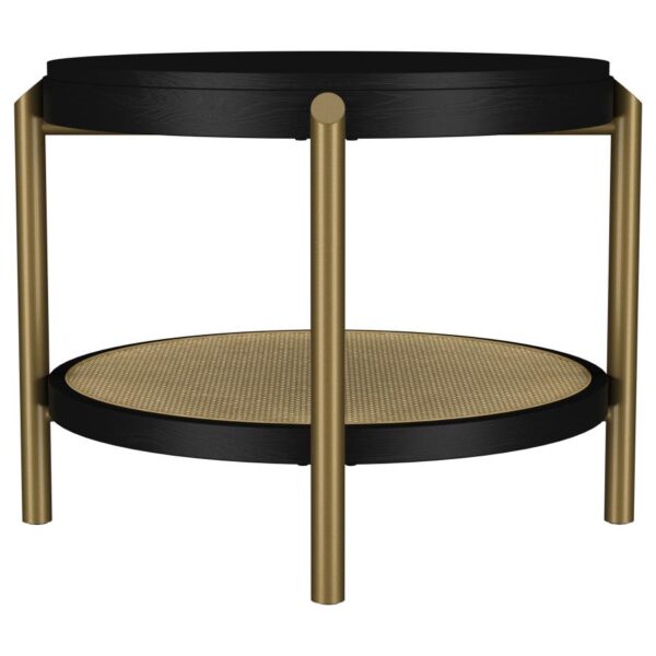 Arini Round End Side Table With Storage Shelf Black