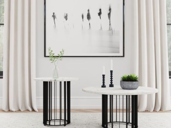 Haven 2-piece Round Marble Coffee and End Table Set Black
