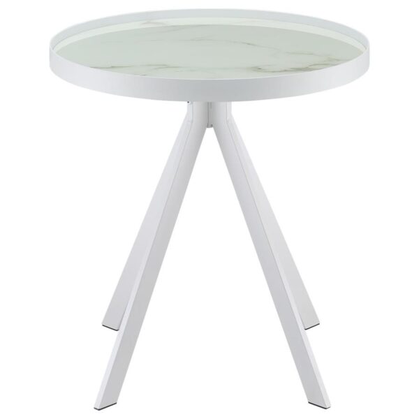 Briggs Round Marble Printed Glass Top End Side Table White